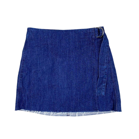 Madewell Raw Hem Wrap D-Ring Belt Denim Mini Skirt Size 2 NWT Medium Dark Wash - Picture 1 of 6